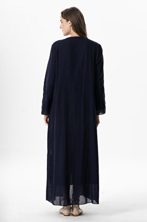 Uzun Kol Vual Tülay Nervürlü Yazlık Ferace Mor Mor