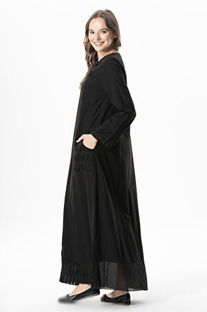 Uzun Kol Vual Tülay Nervürlü Yazlık Ferace Siyah Syh