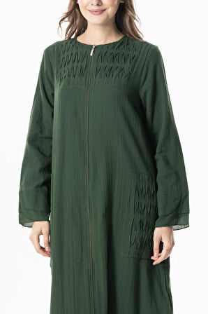 Uzun Kol Vual Tülay Nervürlü Yazlık Ferace Yeşil Ysl