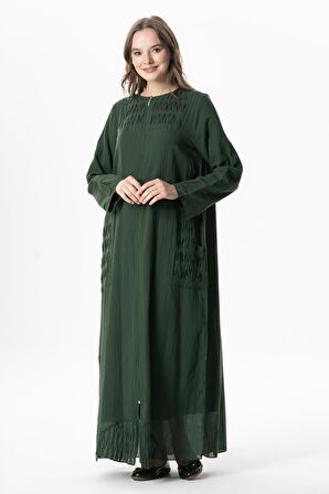 Uzun Kol Vual Tülay Nervürlü Yazlık Ferace Yeşil Ysl