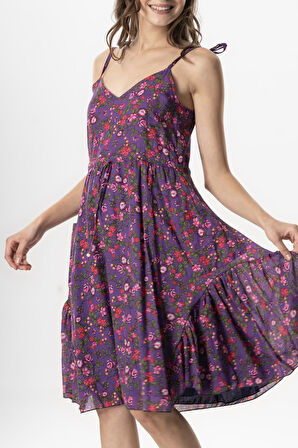 Askılı Vual Melisa Kısa Yazlık Etnik Elbise Tomurcuk Mor Tmrck Mr