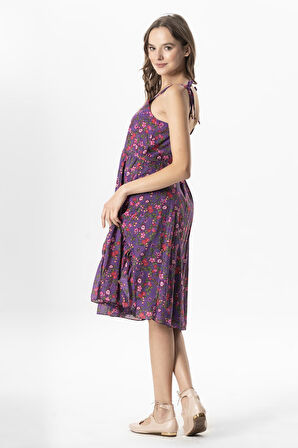 Askılı Vual Melisa Kısa Yazlık Etnik Elbise Tomurcuk Mor Tmrck Mr