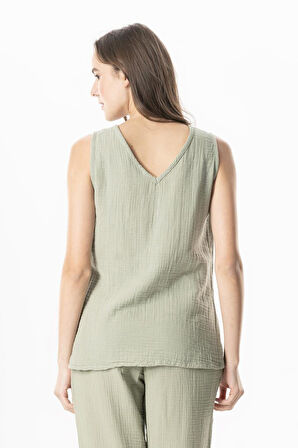 Kolsuz Melis Yazlık Müslin Bluz Zeytin Yeşili Zytnysl