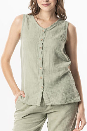 Kolsuz Melis Yazlık Müslin Bluz Zeytin Yeşili Zytnysl