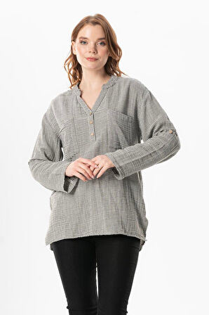 Uzun Kol Asu Yazlık Müslin Bluz Çizgili Çzgl