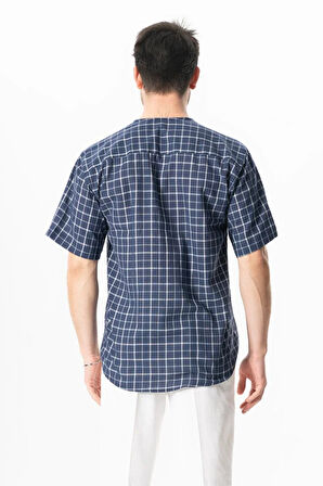 Kısa Kol Şile Bezi Tek Cepli Bisiklet Yaka Erkek Yazlık Gömlek Lacivert Kareli lcvrtkrl