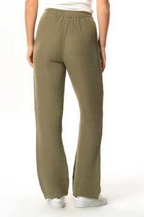 Beli Lastikli Multi Çift Cepli Müslin Kadın/Erkek Unisex Yazlık Pantolon Haki Hk
