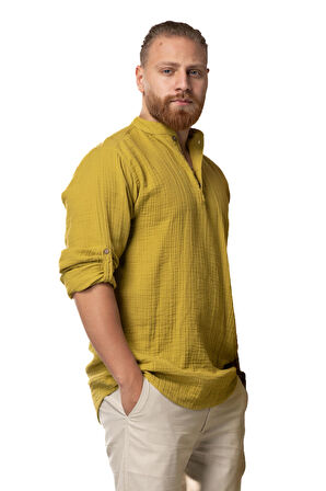 Uzun Kol Hakim Yaka Müslin Yazlık Sweatshirt Yağ Yeşili Ygysl