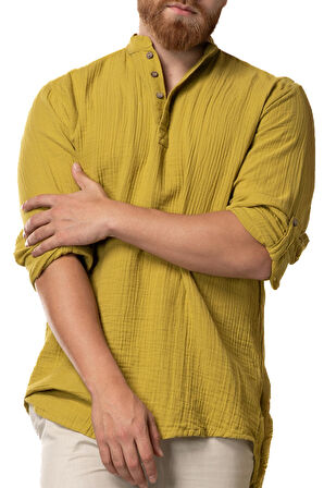 Uzun Kol Hakim Yaka Müslin Yazlık Sweatshirt Yağ Yeşili Ygysl