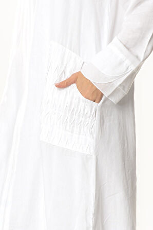 Uzun Kol Vual Tülay Nervürlü Yazlık Ferace Beyaz Byz