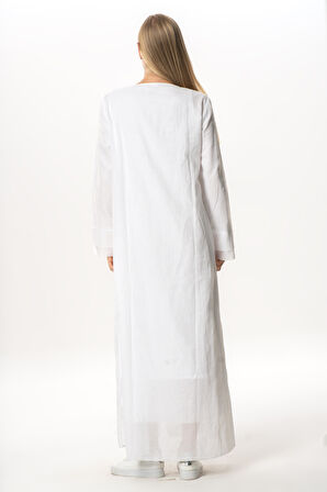 Uzun Kol Vual Tülay Nervürlü Yazlık Ferace Beyaz Byz