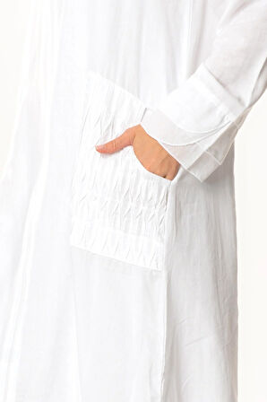 Uzun Kol Vual Tülay Nervürlü Yazlık Ferace Beyaz Byz