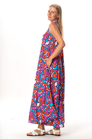 Askılı Viskon Suzan Uzun Yazlık Elbise Soyut Mor Syt mor