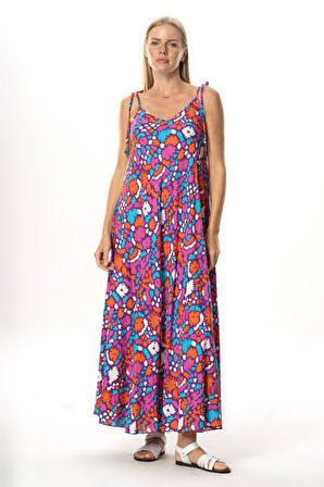 Askılı Viskon Suzan Uzun Yazlık Elbise Soyut Mor Syt mor