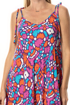 Askılı Viskon Suzan Uzun Yazlık Elbise Soyut Mor Syt mor