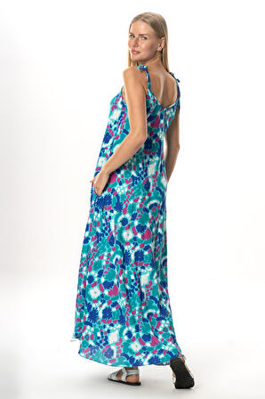 Askılı Viskon Suzan Uzun Yazlık Elbise Soyut Nil Yeşili Syt nlysl