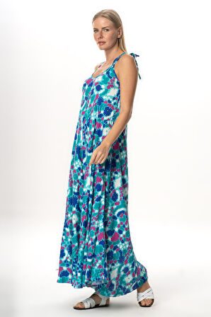 Askılı Viskon Suzan Uzun Yazlık Elbise Soyut Nil Yeşili Syt nlysl