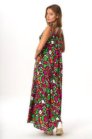 Askılı Viskon Suzan Uzun Yazlık Elbise Soyut Siyah Syt syh