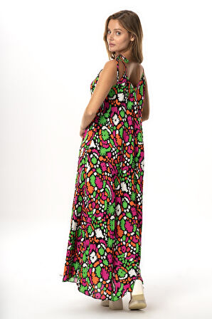 Askılı Viskon Suzan Uzun Yazlık Elbise Soyut Siyah Syt syh