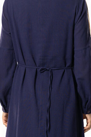 Uzun Kol Şile Bezi Gülşah Bisiklet Yaka Nakışlı Uzun Yazlık Elbise Mor Mor