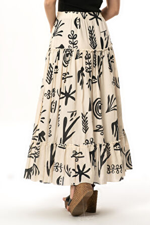Hale Şile Bezi Yazlık Desenli Uzun Etek Krem Krm