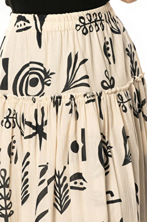 Hale Şile Bezi Yazlık Desenli Uzun Etek Krem Krm