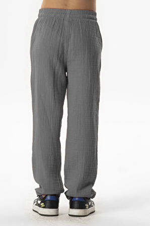 Beli Lastikli Müslin Cepli Yazlık Çocuk Pantolon Gri Gri