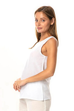 Kalın Askılı Kolsuz Şile Bezi Doğal Kumaş Kadın İç Bluz Astarı Kombinezon Beyaz Byz