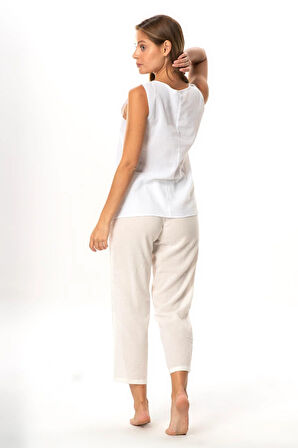 Kalın Askılı Kolsuz Şile Bezi Doğal Kumaş Kadın İç Bluz Astarı Kombinezon Beyaz Byz