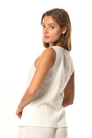 Kalın Askılı Kolsuz Şile Bezi Doğal Kumaş Kadın İç Bluz Astarı Kombinezon Krem Krm