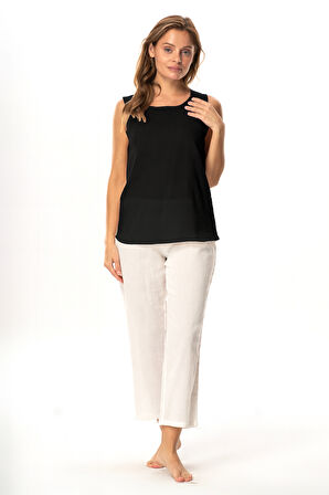 Kalın Askılı Kolsuz Şile Bezi Doğal Kumaş Kadın İç Bluz Astarı Kombinezon Siyah Syh