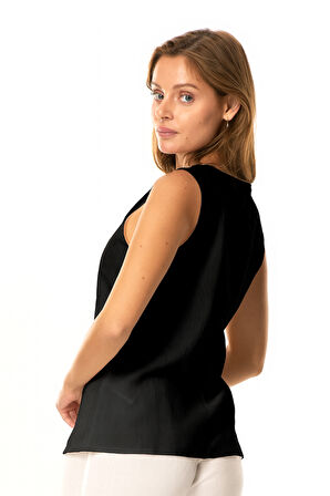 Kalın Askılı Kolsuz Şile Bezi Doğal Kumaş Kadın İç Bluz Astarı Kombinezon Siyah Syh