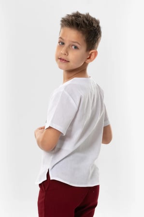 Kısa Kol Şile Bezi Zımbalı Yazlık Erkek Çocuk Tshirt Beyaz 3001