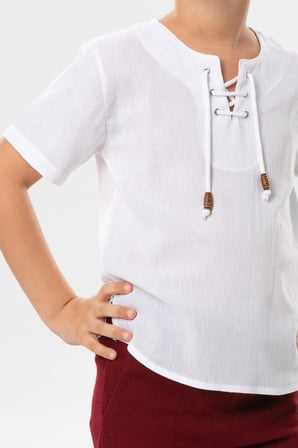 Kısa Kol Şile Bezi Zımbalı Yazlık Erkek Çocuk Tshirt Beyaz 3001