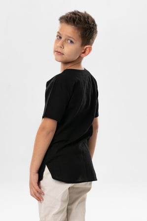 Kısa Kol Şile Bezi Zımbalı Yazlık Erkek Çocuk Tshirt Siyah 3003