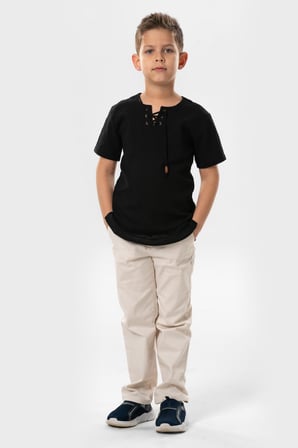 Kısa Kol Şile Bezi Zımbalı Yazlık Erkek Çocuk Tshirt Siyah 3003