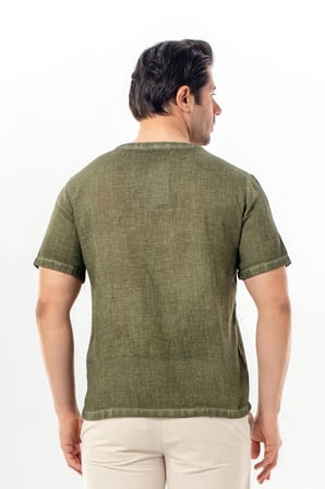 Bora Düğmeli V Yaka Kısa Kol Poplin Erkek Tişört | Yazlık Erkek Tshirt Açık Haki Ahk