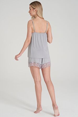 Pijadore Kadın Gri İp Askılı Şortlu Pijama Takımı 1600 