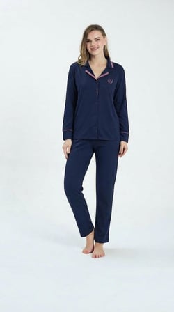 Pijadore Kadın Önü Düğmeli Uzun Kollu Mevsimlik Pijama Takımı 2200