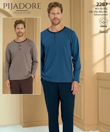 Pijadore Erkek %100 Pamuk Uzun Kollu Pamuklu Pijama Takımı 2287