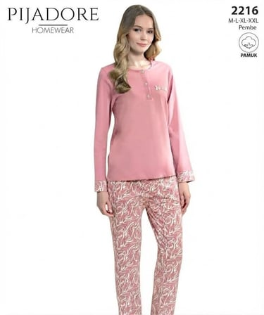 Pijadore Kadın Önü Düğmeli Uzun Kollu Mevsimlik Pijama Takımı 2216