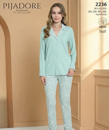 Pijadore Kadın Önü Düğmeli Uzun Kollu Mevsimlik Pijama Takımı 2236