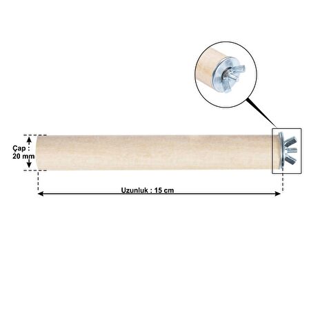 Ağaç İpli Kuş Tüneği Jüt Halatlı Tünek 2 Li Set Boy 15 cm Çap 20 mm