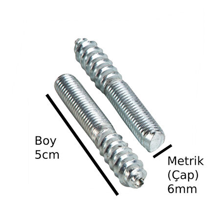 Saplama Ahşap Ağaç Vidası Ahşap Vida Montaj Vidası Trifon Vida Metrik 6 mm Çap 6 mm Boy 5 cm 2 Adet