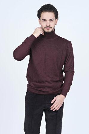 Woolen World Erkek Desenli Tam Balıkçı Triko Yün Kazak 5596984 Bordo