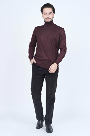 Woolen World Erkek Desenli Tam Balıkçı Triko Yün Kazak 5596984 Bordo