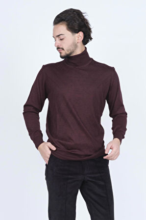 Woolen World Erkek Desenli Tam Balıkçı Triko Yün Kazak 5596984 Bordo