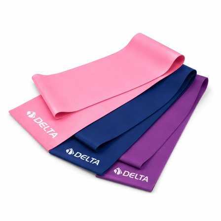 Delta 3lü Pilates Egzersiz Bandı 3 Renkli Pembe, Mor ve Lacivert
