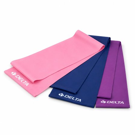 Delta 3lü Pilates Egzersiz Bandı 3 Renkli Pembe, Mor ve Lacivert