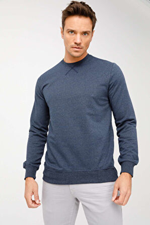 Erkek İndigo Modernfit / Ekstra Dar Kalıp Bisiklet Yaka Sweatshirt